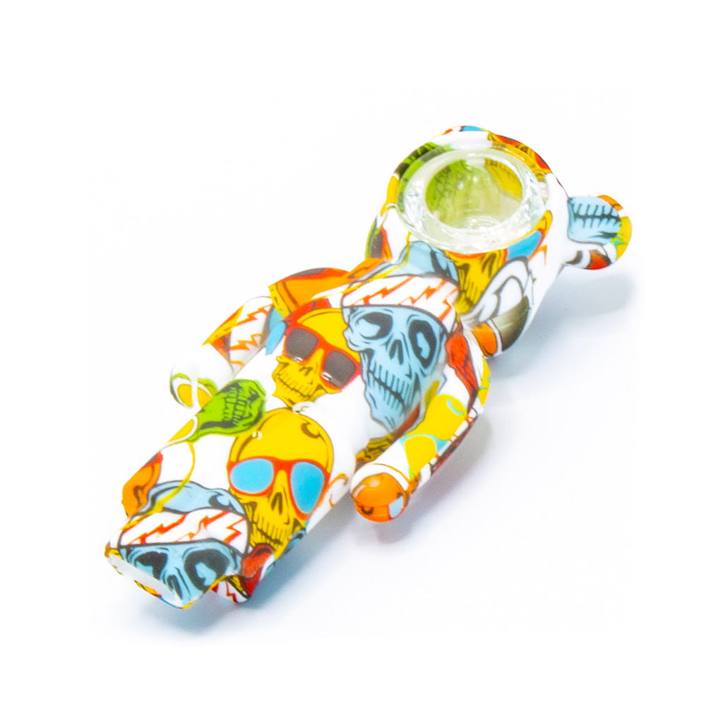 Silicone Pipe with Glass Burner - Bear - Skull - Image 2