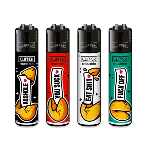 Clipper Premium Smoking Lighters - Fortune Cookies - Set of 4