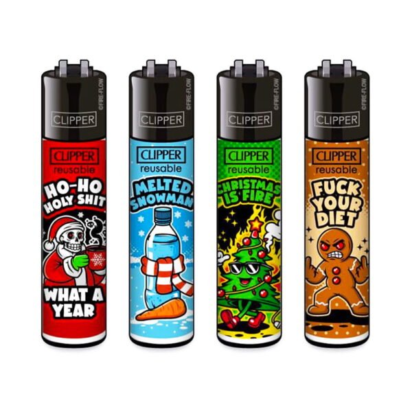 Clipper Premium Smoking Lighters - X-Mas Slogan 2 - Set of 4