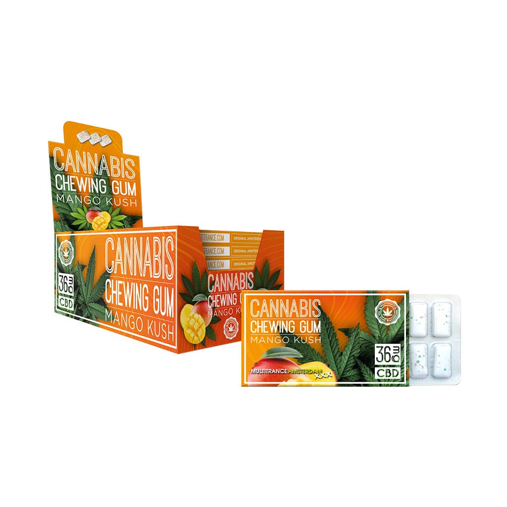 Multitrance refreshing mango flavoured cannabis chewing gum with 36mg CBD