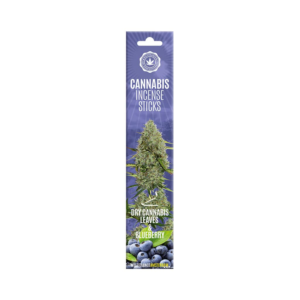 a pack of Multitrance blueberry scented cannabis incense sticks containing 6 incense sticks
