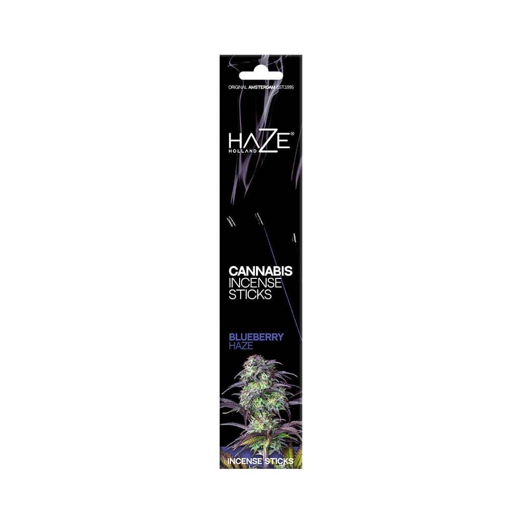 a pack of HaZe blueberry scented cannabis incense sticks containing 6 incense sticks