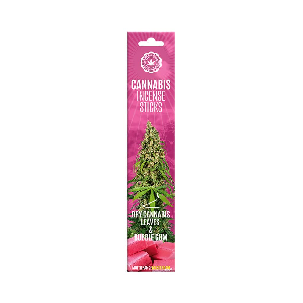 a pack of Multitrance bubblegum scented cannabis incense sticks containing 6 incense sticks