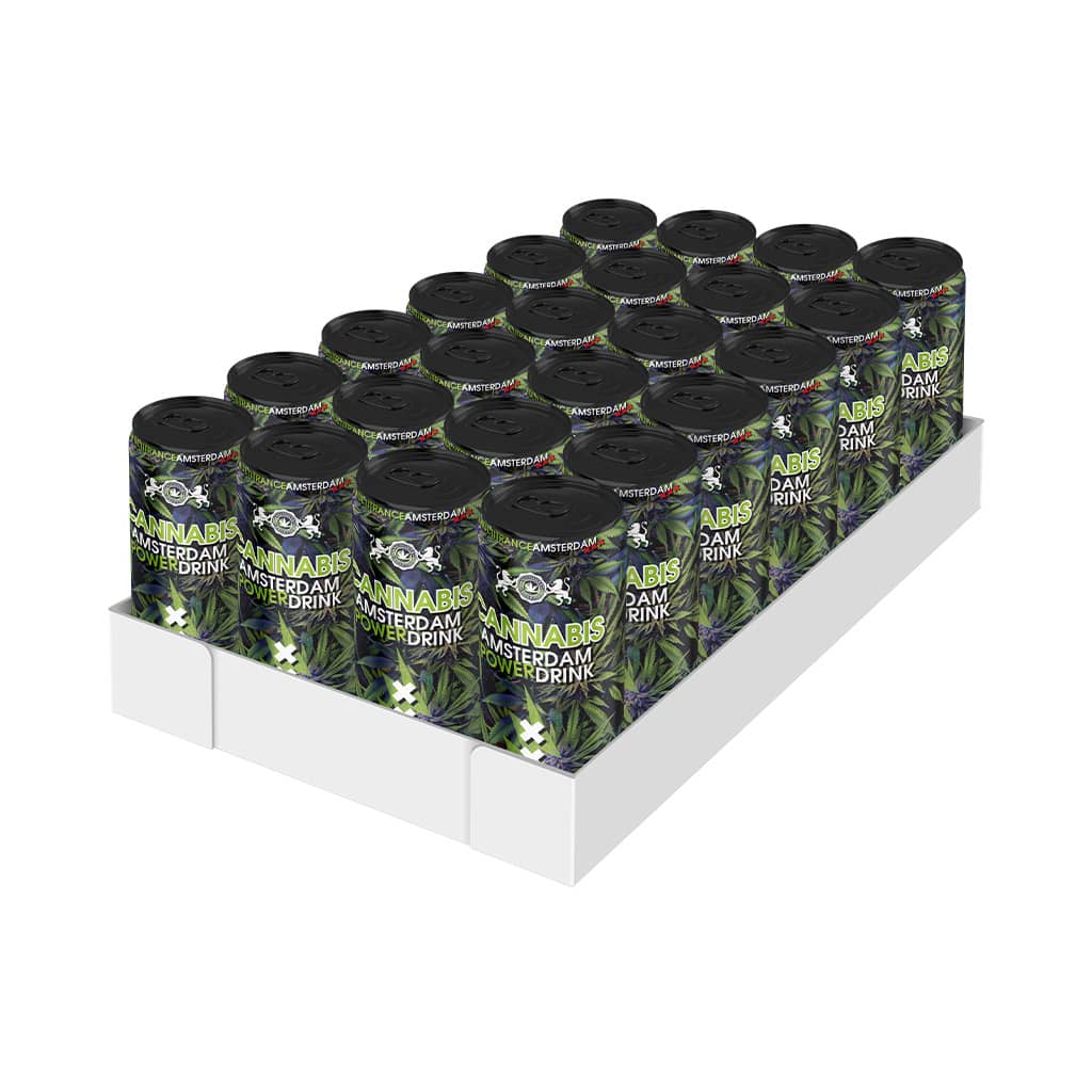 a tray of Multitrance cannabis flavoured power drink
