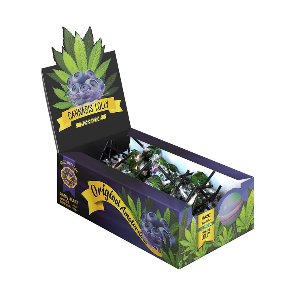 Cannabis Blueberry Haze Lollies – Display Carton (70 Lollies)