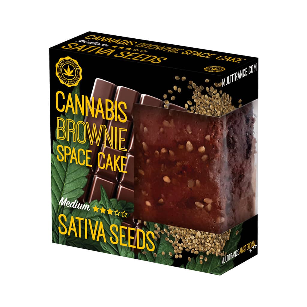 a delicious Multitrance cannabis chocolate brownie infused with roasted cannabis seeds and medium sativa flavour