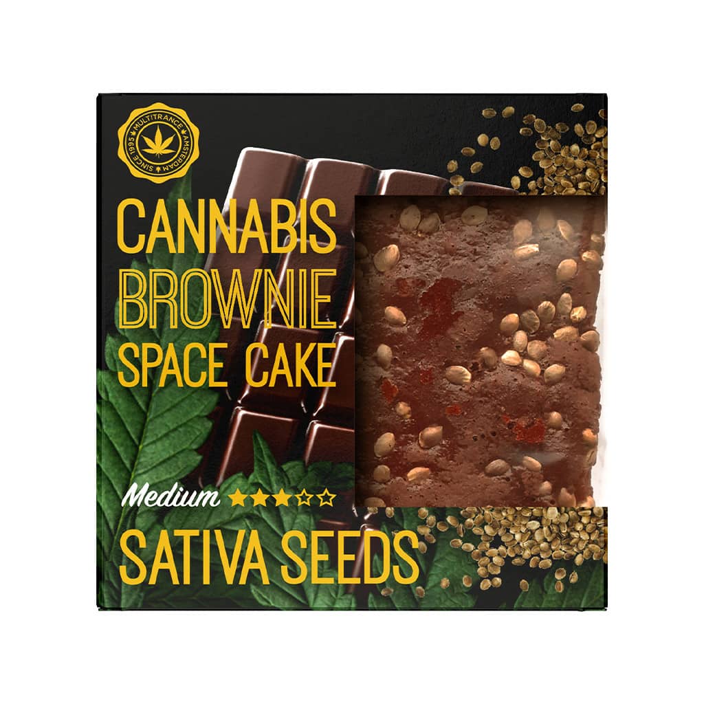 a delicious Multitrance cannabis chocolate brownie infused with roasted cannabis seeds and medium sativa flavour