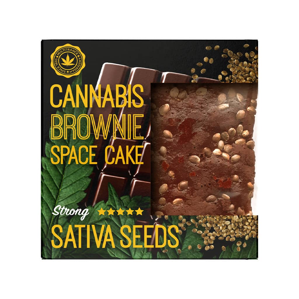 a delicious Multitrance cannabis chocolate brownie infused with roasted cannabis seeds and strong sativa flavour