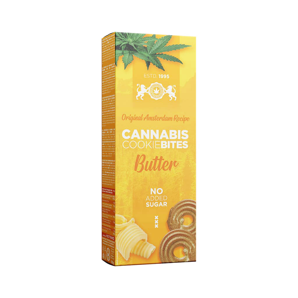 a delicious box of Multitrance cannabis butter flavoured cookie bites with no added sugar