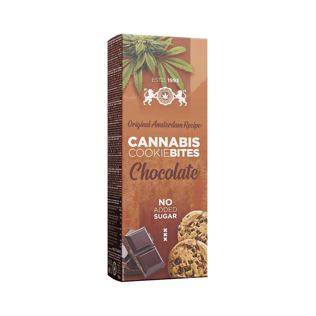 a delicious box of Multitrance cannabis chocolate flavoured cookie bites with no added sugar