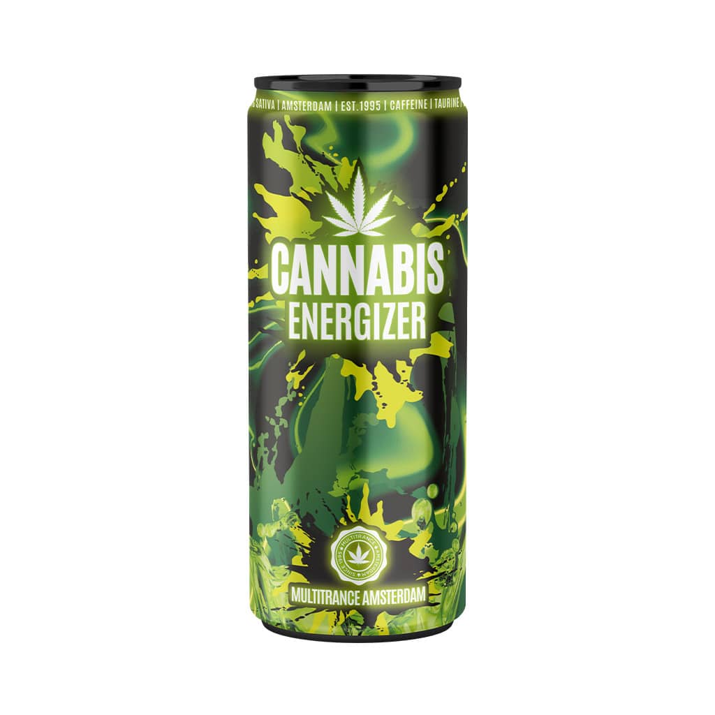 a 250ml can of Multitrance cannabis flavoured energy drink