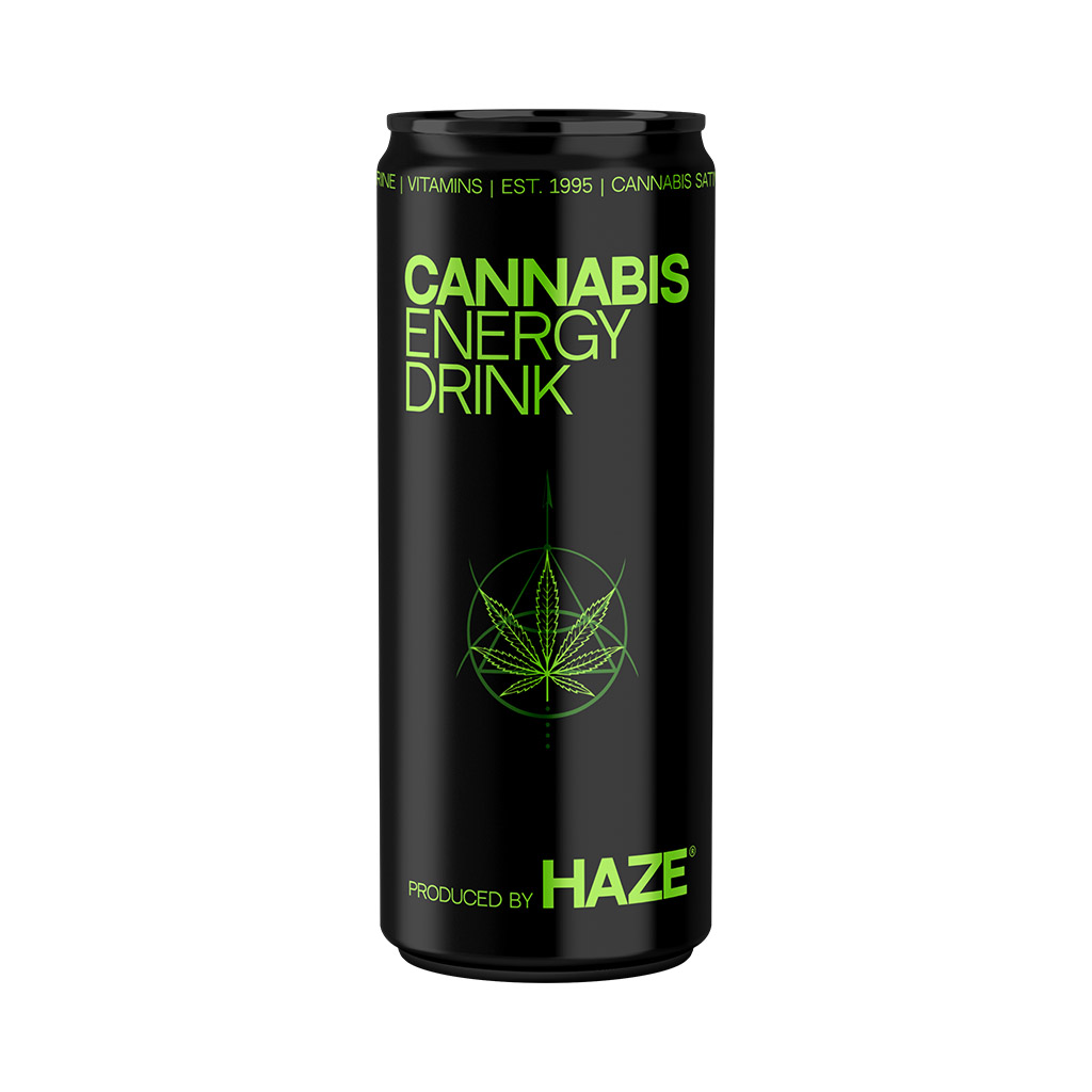 a 250ml can of Multitrance HaZe cannabis flavoured energy drink