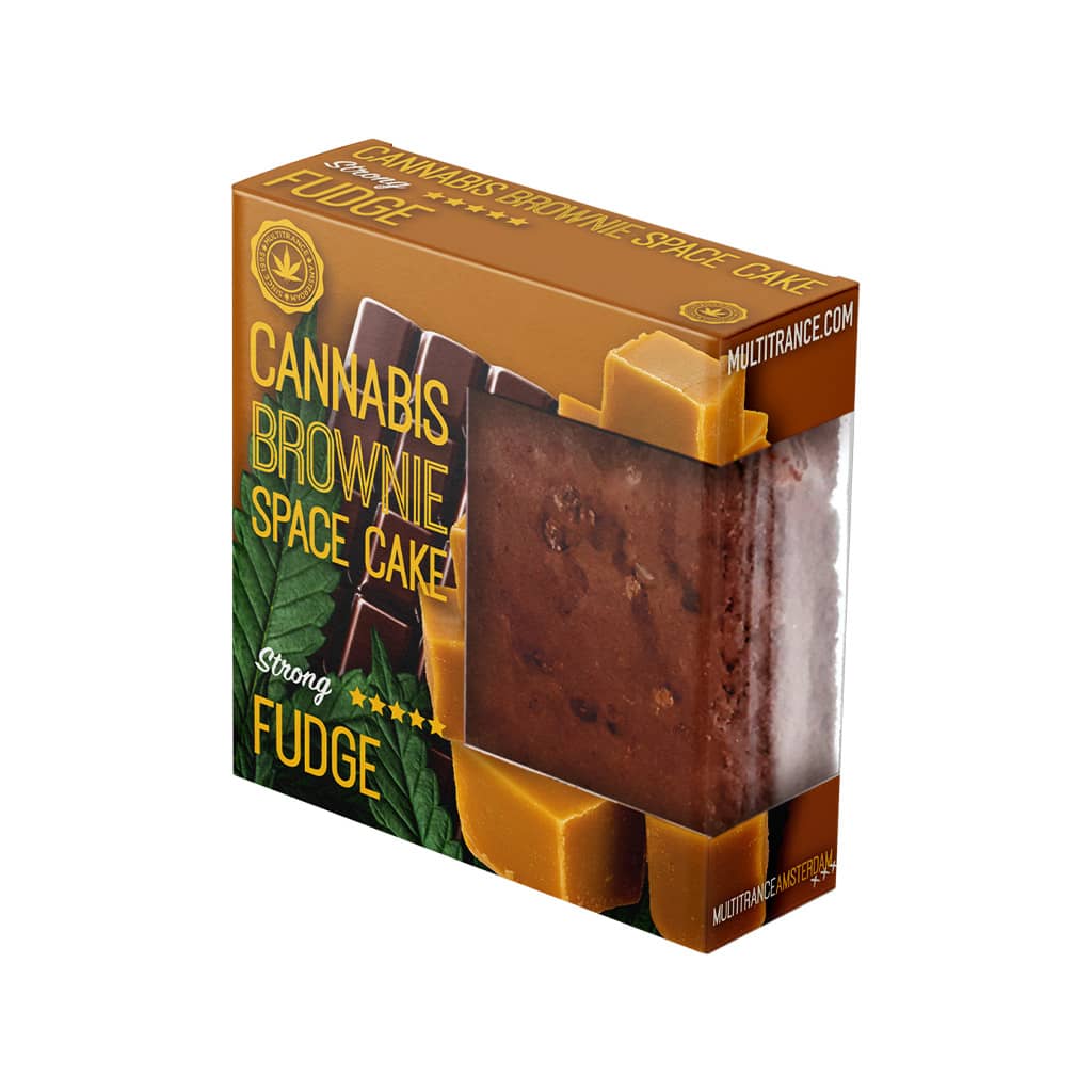 side view of a delicious Multitrance cannabis fudge brownie infused with strong sativa flavour