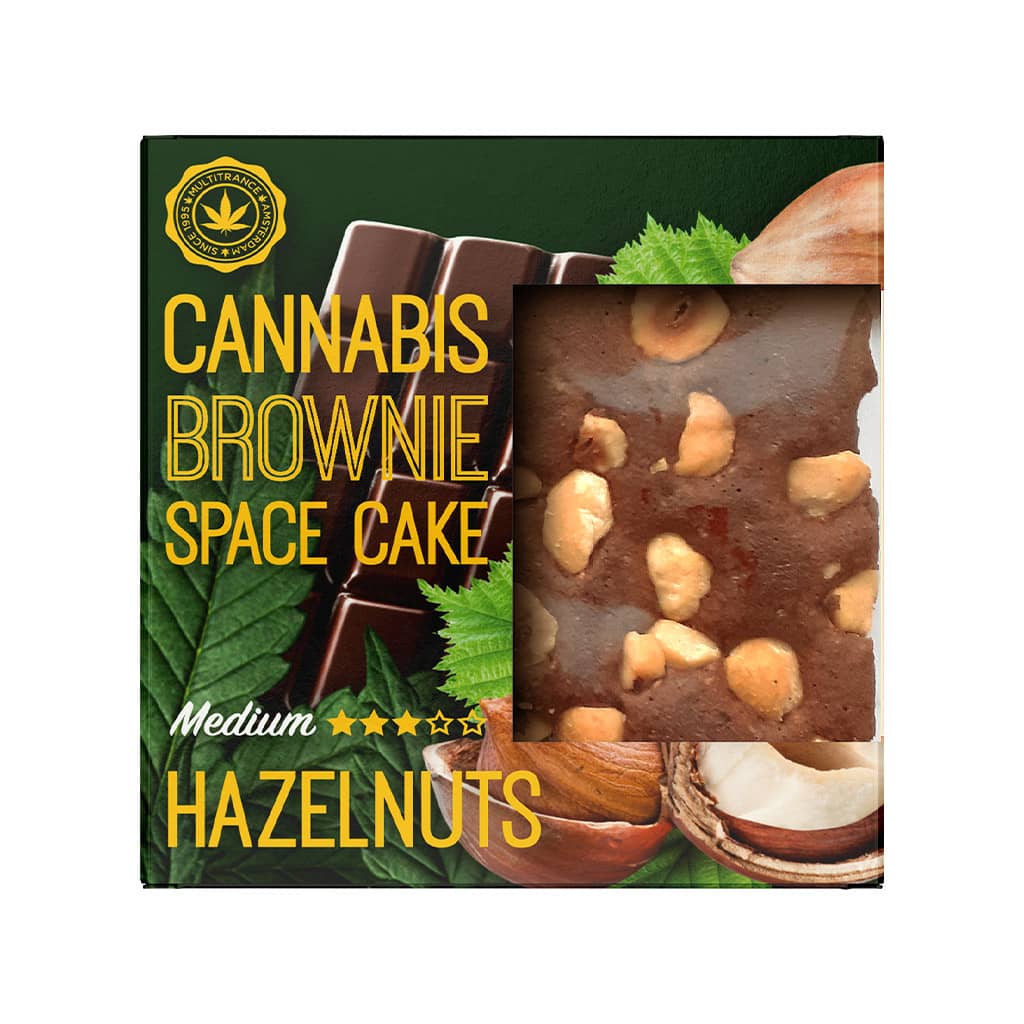 a delicious Multitrance cannabis hazelnut brownie infused with medium sativa flavour