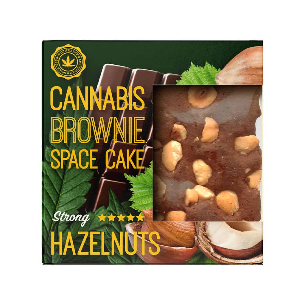 a delicious Multitrance cannabis hazelnut brownie infused with strong sativa flavour