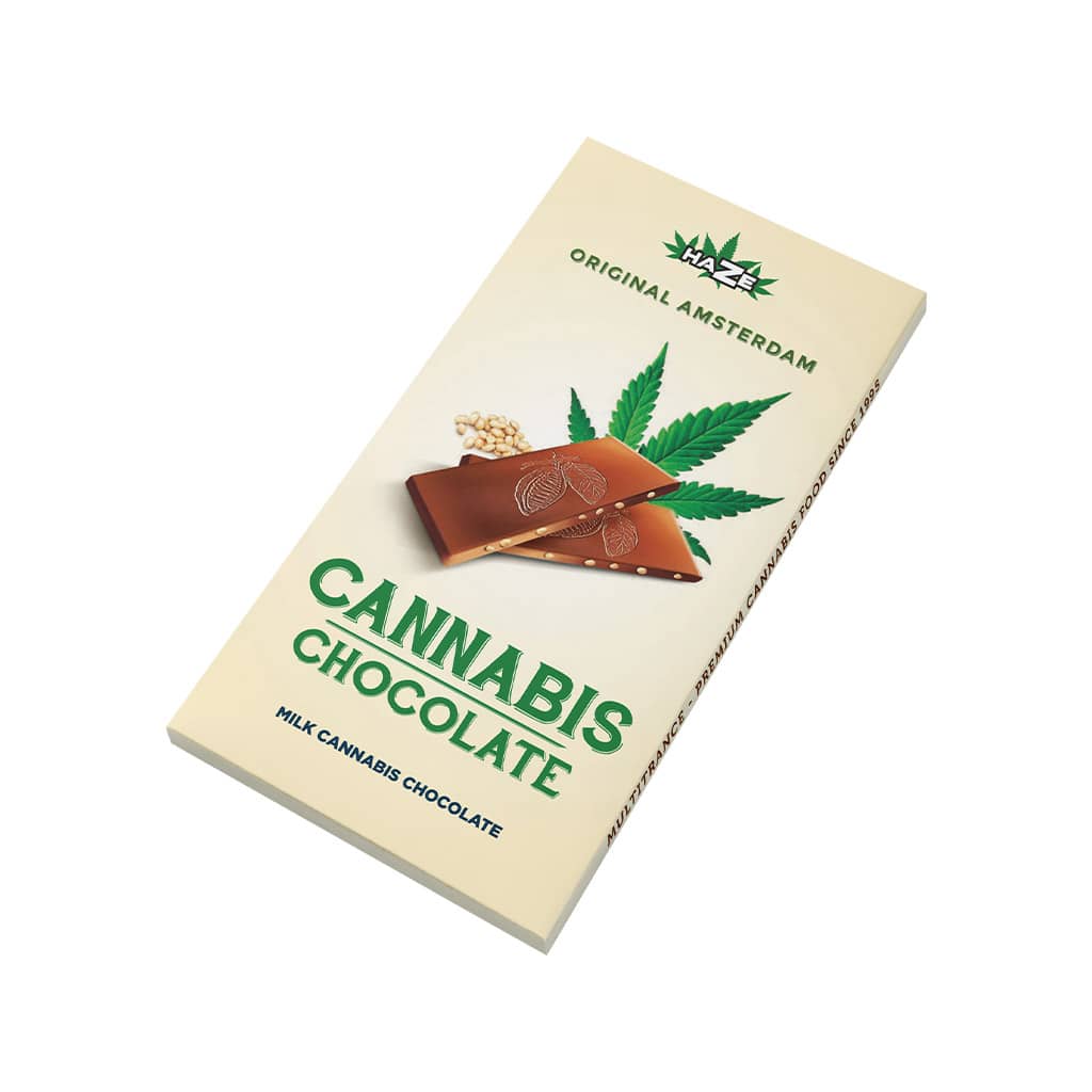 side view of a delicious slab of Multitrance cannabis flavoured milk chocolate
