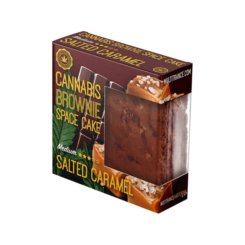 side view of a delicious Multitrance cannabis salted caramel brownie infused with medium sativa flavour