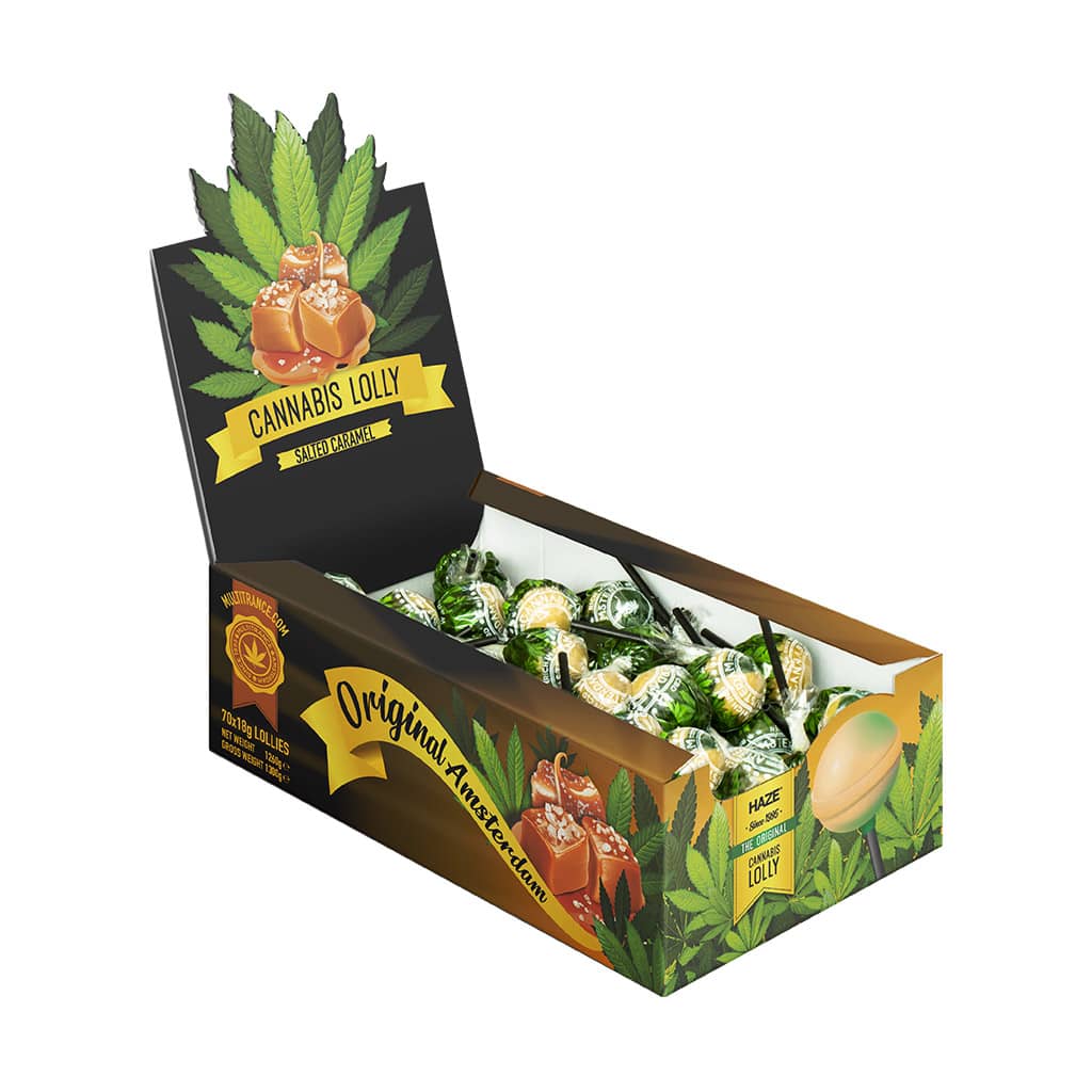 Cannabis Salted Caramel Lollies – Display Carton (70 Lollies)