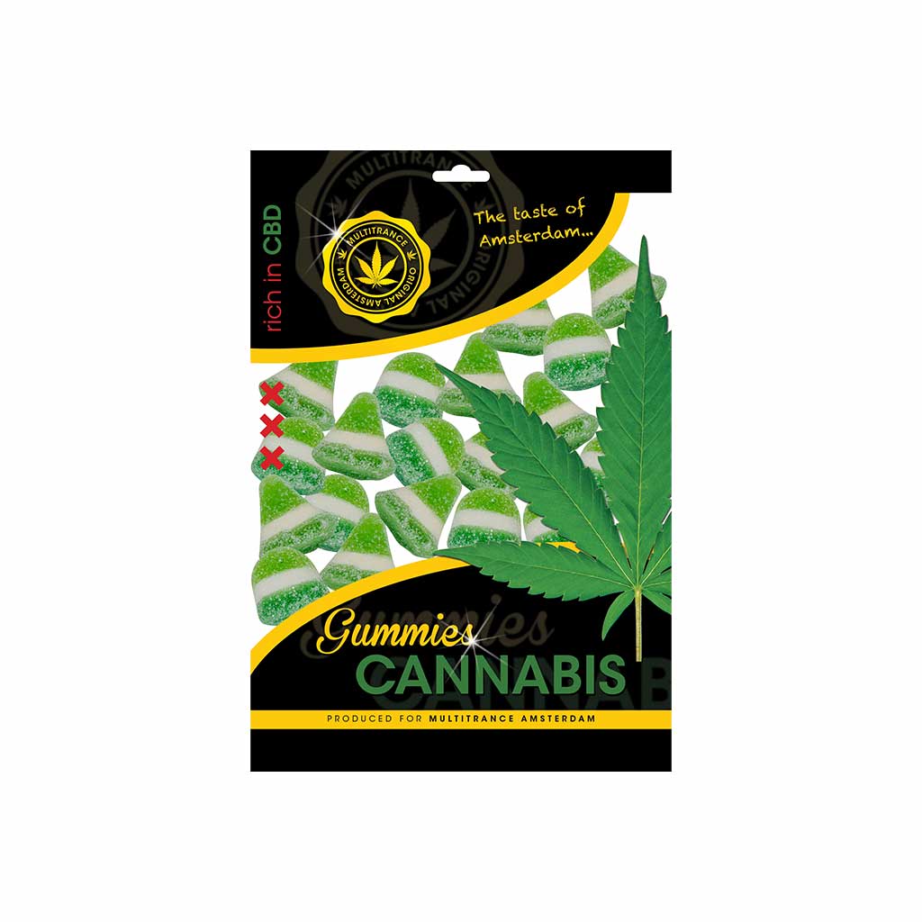 a delicious bag of Multitrance cannabis gummies with essential cannabis oil