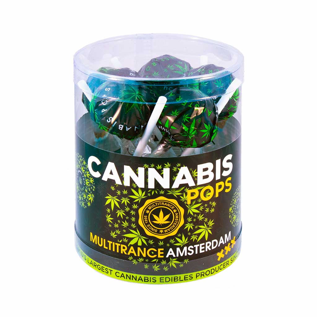 a gift box of Multitrance cannabis flavoured pops lollies containing 10 lollipops