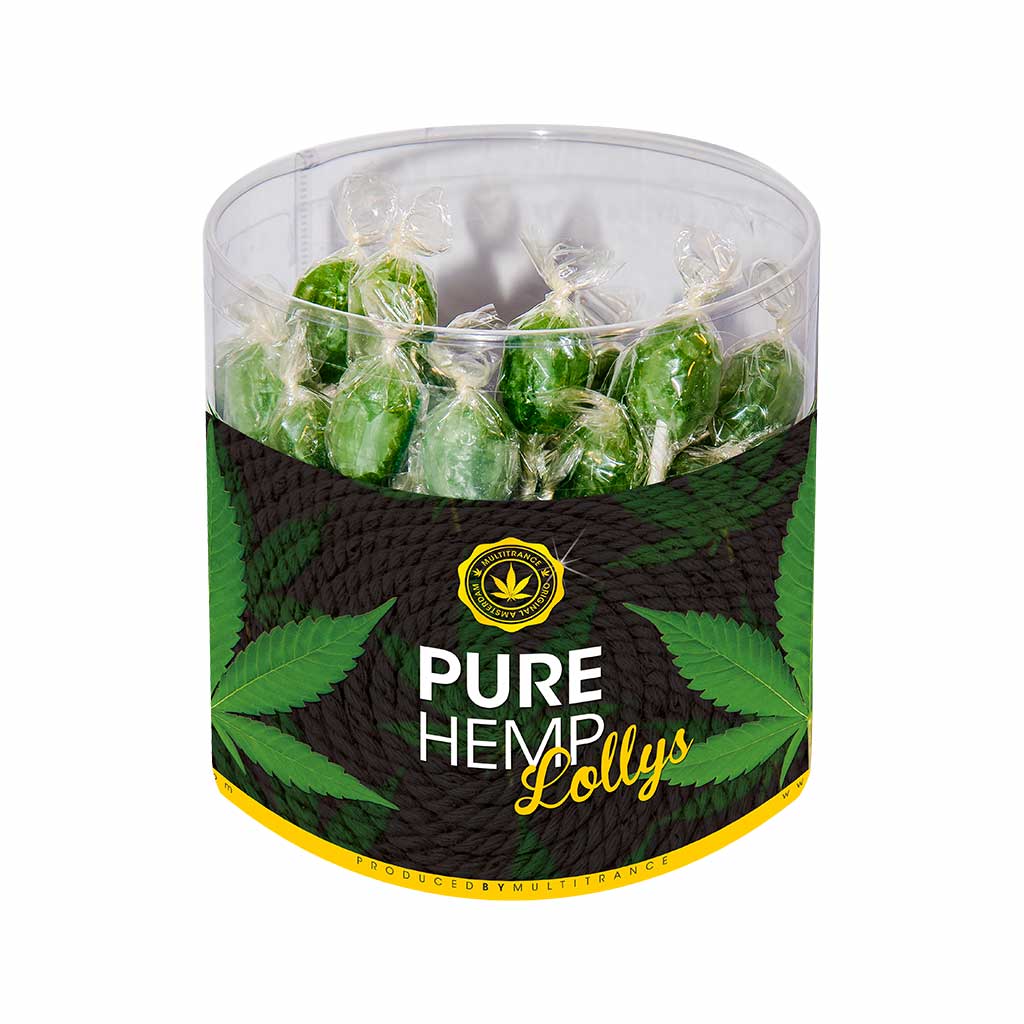 a display container of Multitrance pure hemp flavoured cannabis lollies containing 80 lollipops