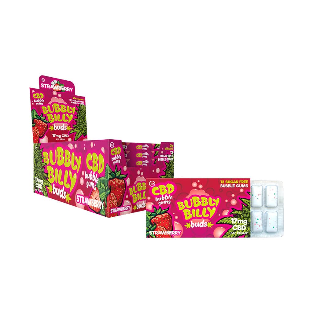 Bubbly Billy Buds refreshing strawberry flavoured CBD chewing gum