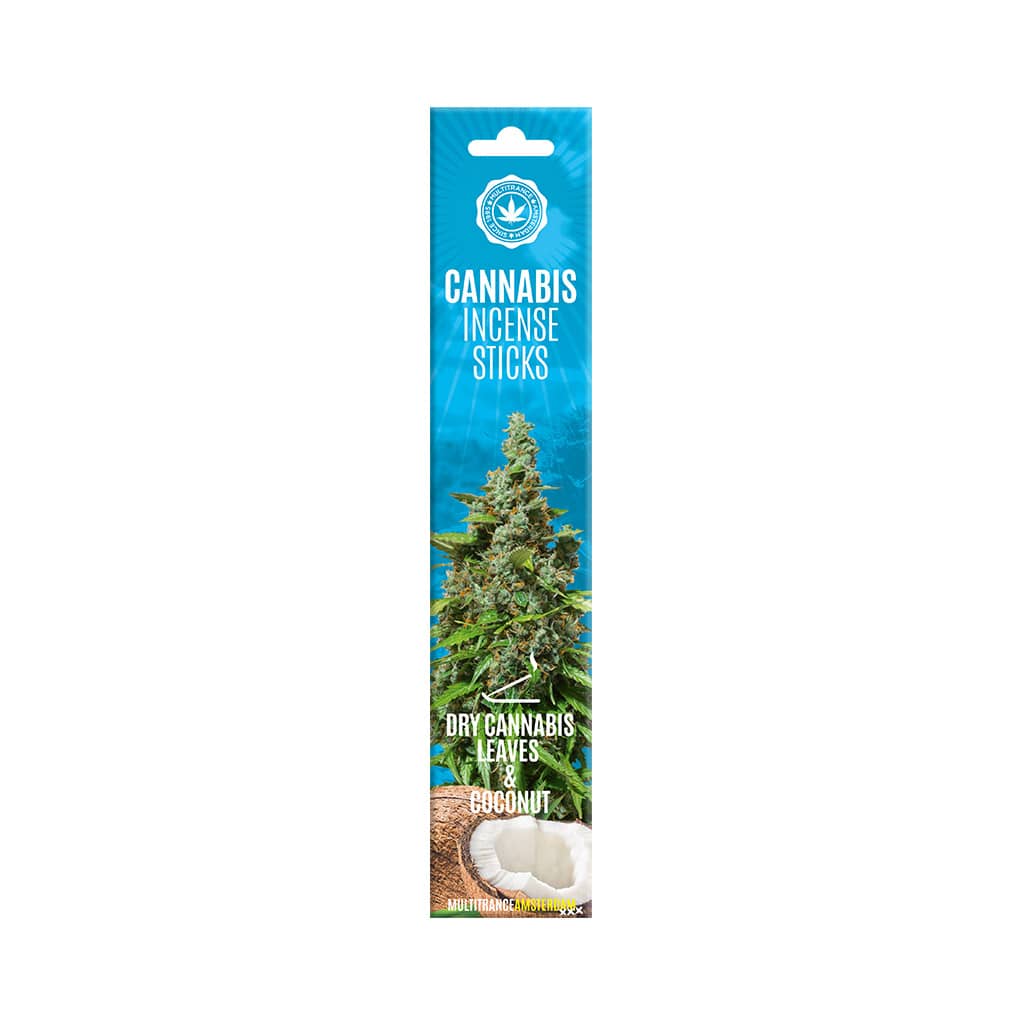 a pack of Multitrance coconut scented cannabis incense sticks containing 6 incense sticks