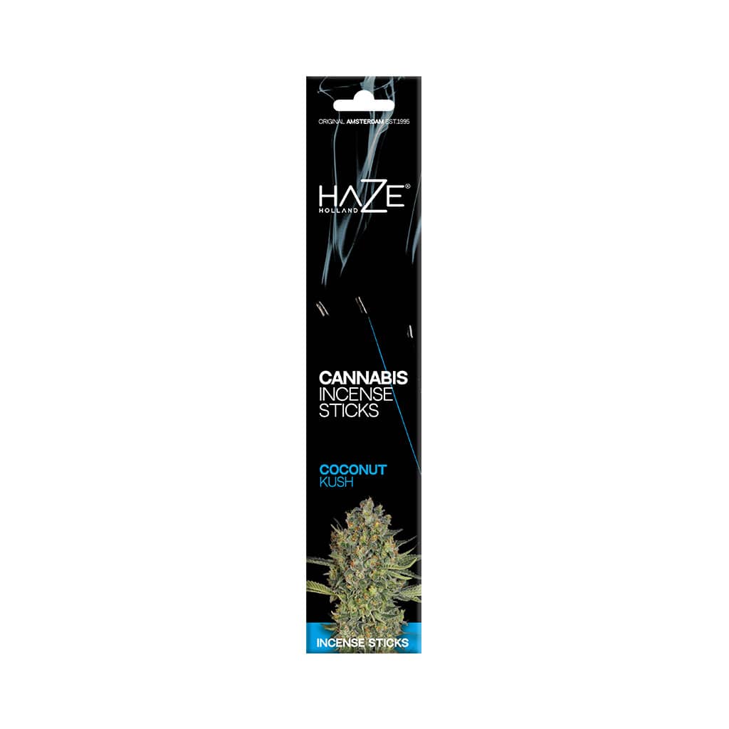 a pack of HaZe coconut kush scented cannabis incense sticks containing 6 incense sticks
