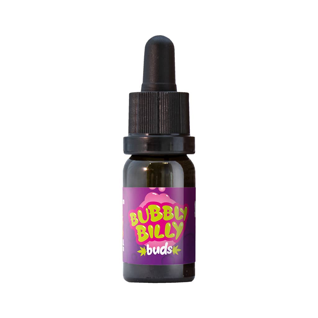 a single 10ml bottle of Bubbly Billy Buds full spectrum 10% Bubblegum Flavoured CBD oil