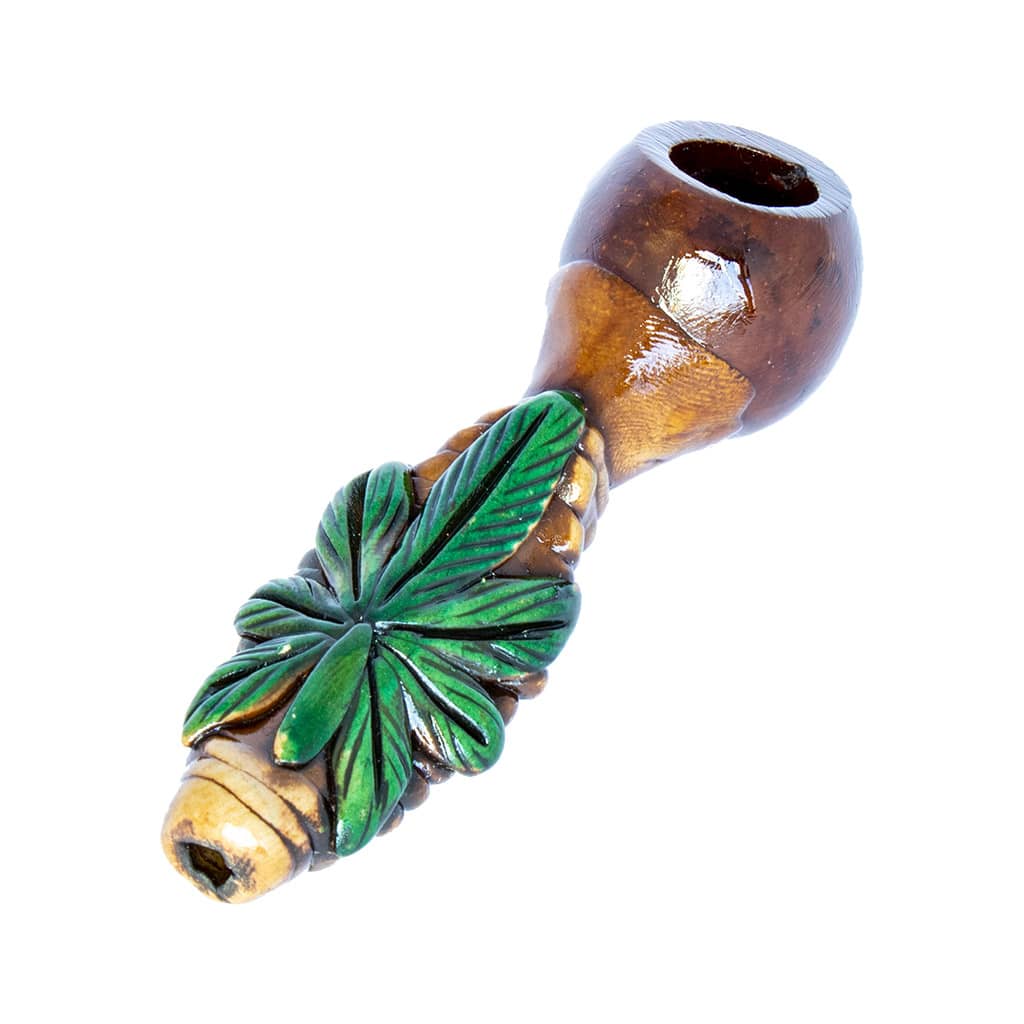 side view of Multitrance handmade wooden smoking pipe style leaf