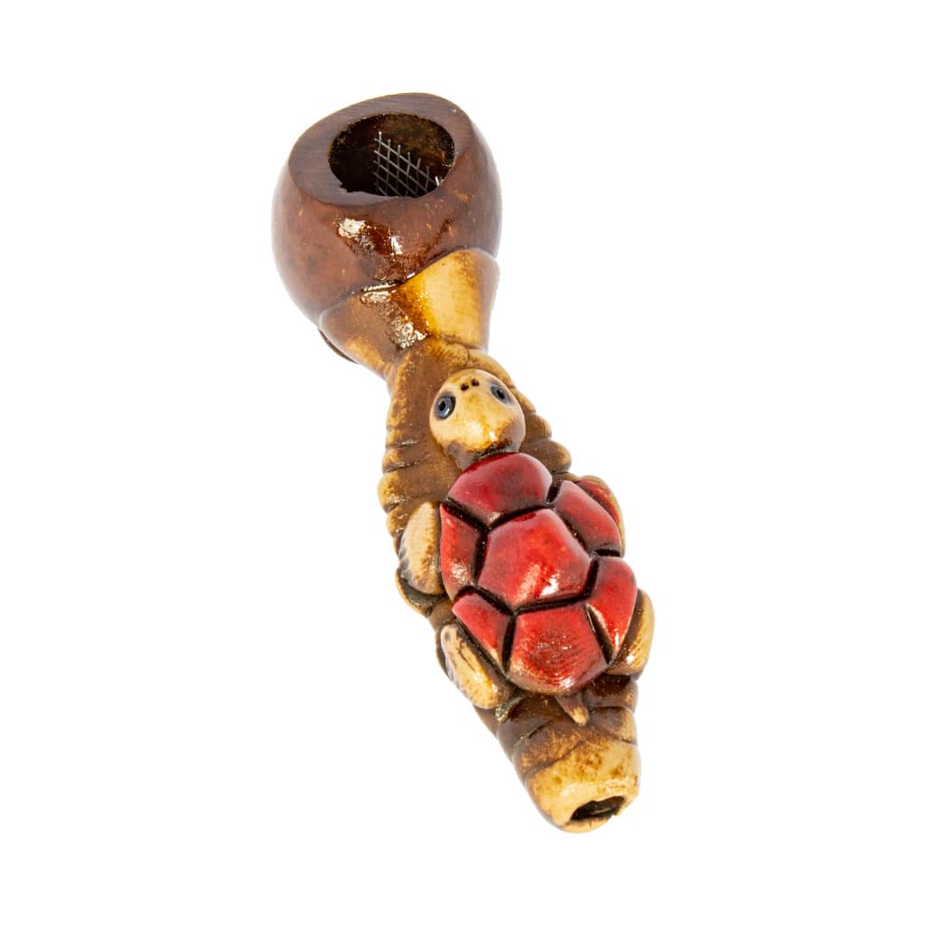 Handmade Wooden Pipe Turtle (Red)