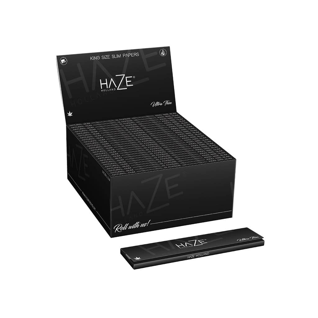 a box of HaZe Holland premium king size, ultra thin rolling paper