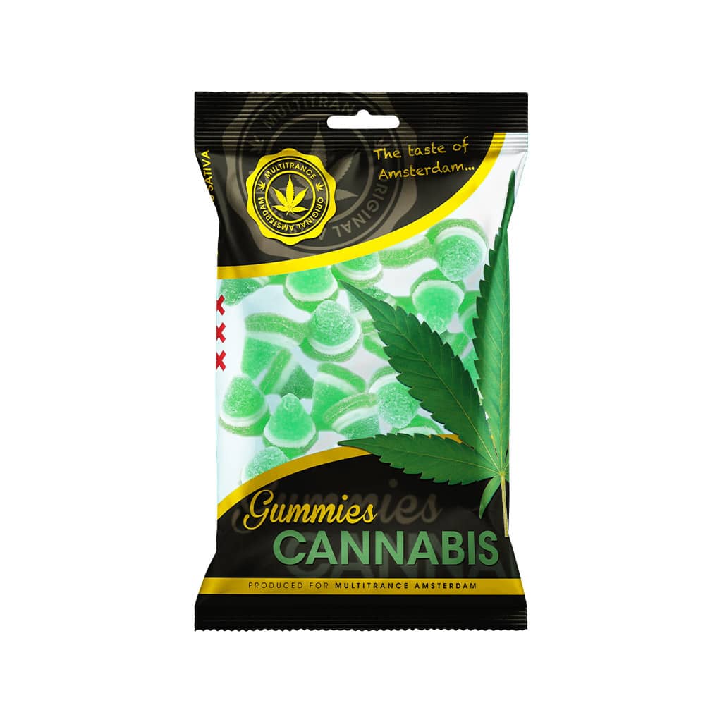 a delicious bag of Multitrance cannabis gummies with essential cannabis oil