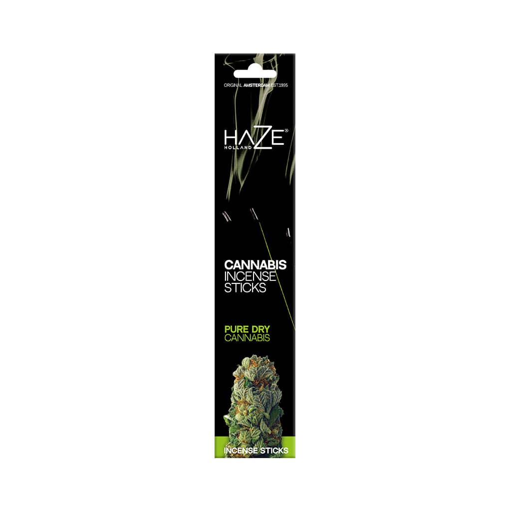 a pack of HaZe pure dry cannabis leaves scented incense sticks containing 6 incense sticks