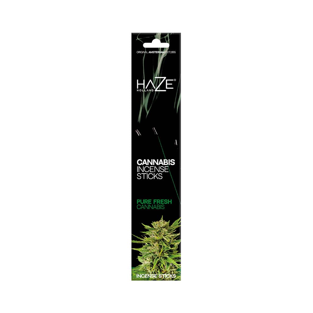 a pack of HaZe pure fresh cannabis leaves scented incense sticks containing 6 incense sticks
