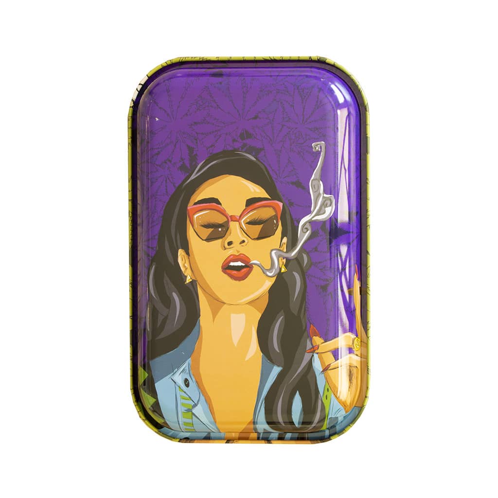Woman Smoking Metal Rolling Tray