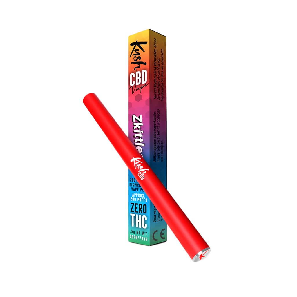 zkittles flavoured disposable vape pen containing 200mg of broad-spectrum CBD flavoured with terpenes